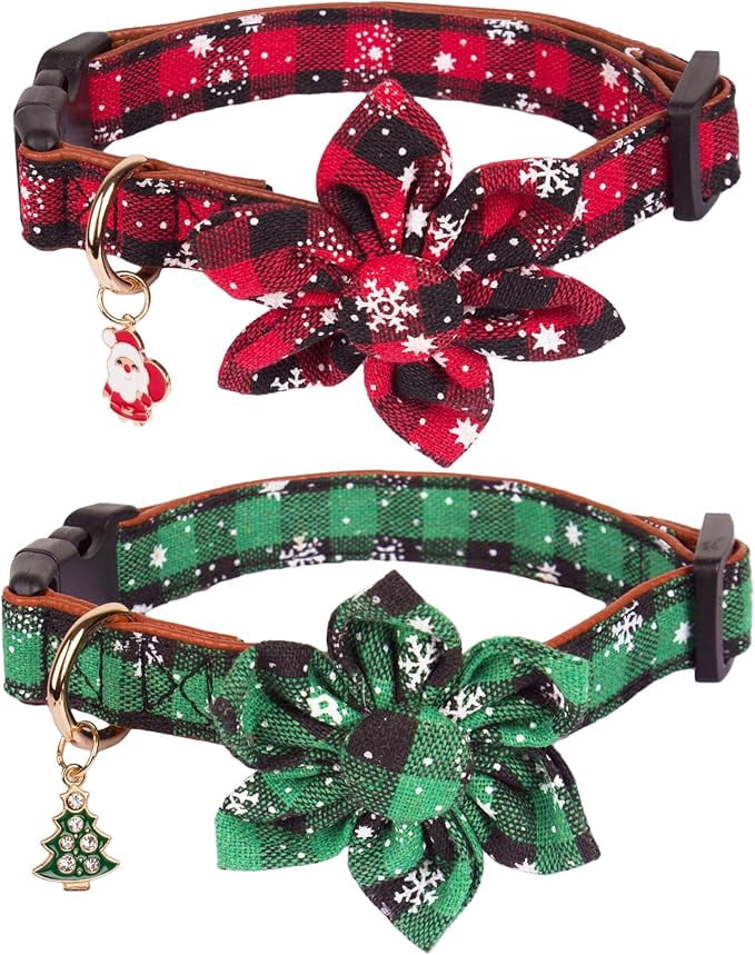 ADOGGYGO Christmas Dog Collar with Bow Tie Adjustable Dog Bowtie Collar Red Green Plaid Pet Christmas Collars for Medium Dogs (Medium) - Image 4