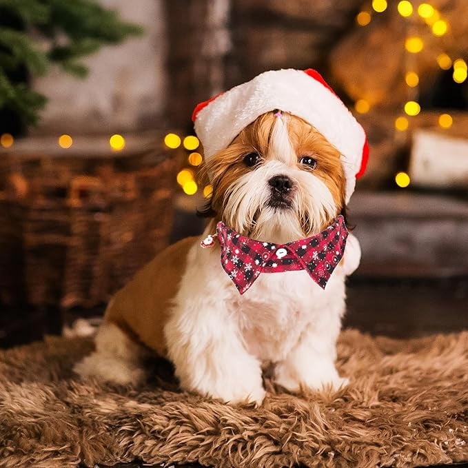 ADOGGYGO Christmas Dog Collar with Bow Tie Adjustable Dog Bowtie Collar Red Green Plaid Pet Christmas Collars for Medium Dogs (Medium) - Image 7