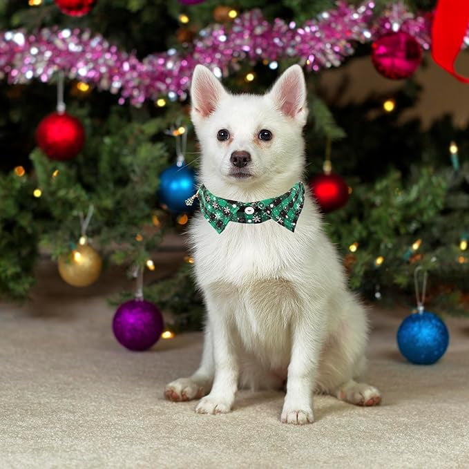 ADOGGYGO Christmas Dog Collar with Bow Tie Adjustable Dog Bowtie Collar Red Green Plaid Pet Christmas Collars for Medium Dogs (Medium) - Image 8