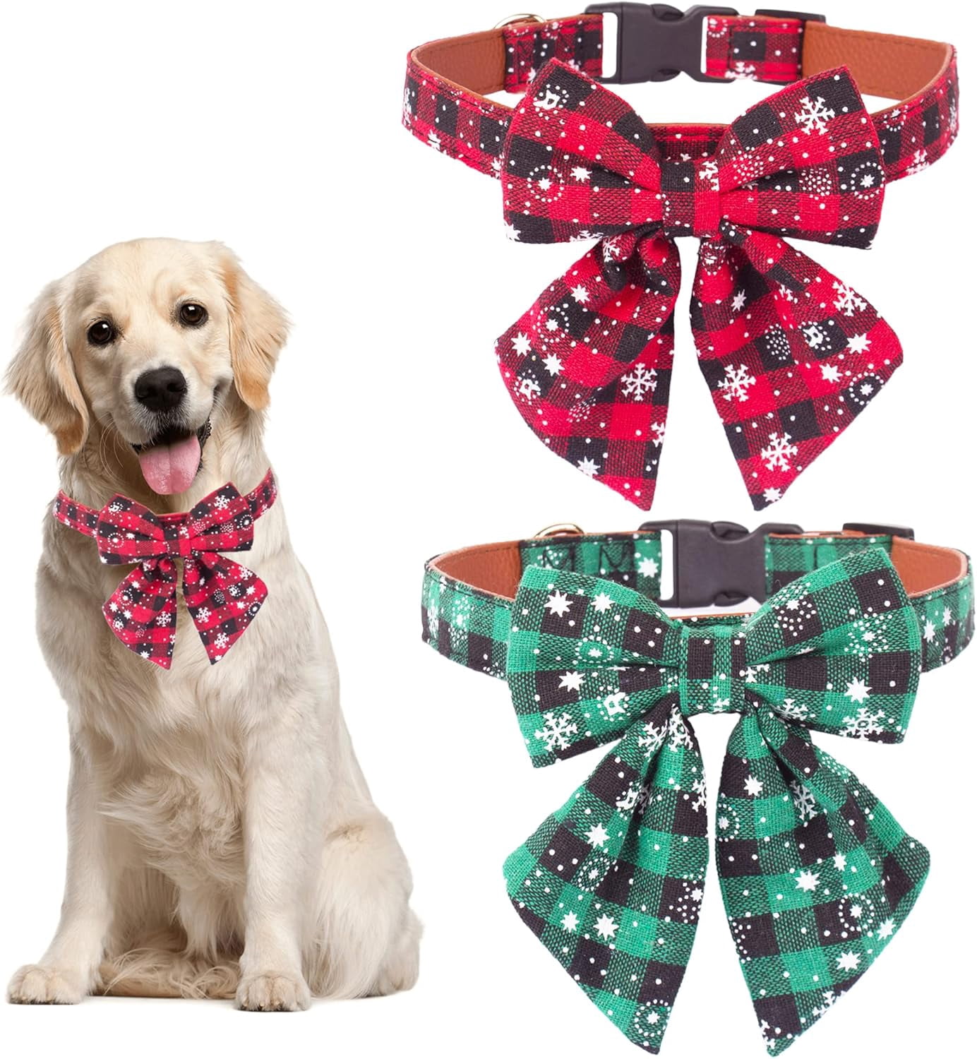 ADOGGYGO Christmas Dog Collar with Bow Tie Adjustable Dog Bowtie Collar Red Green Plaid Pet Christmas Collars for Medium Dogs (Medium) - Image 15