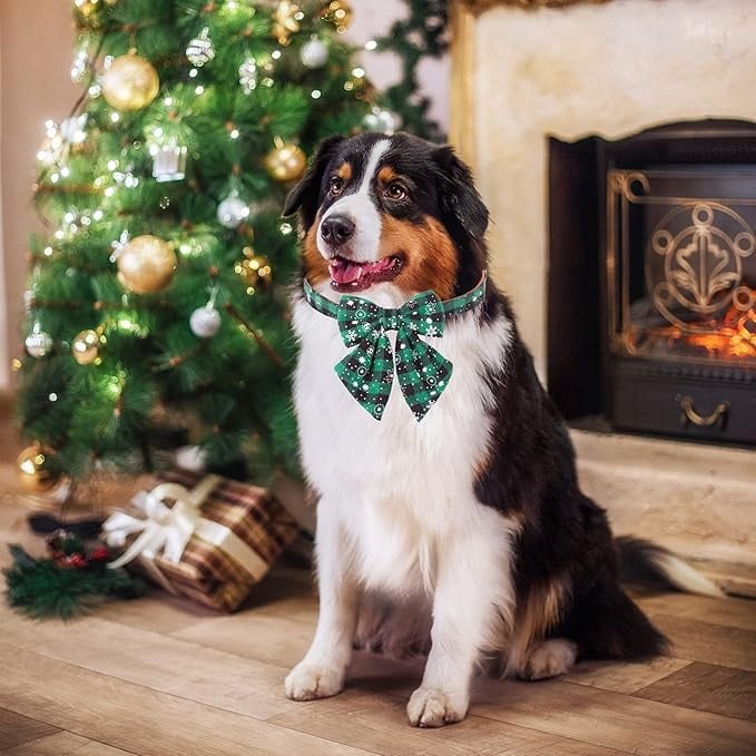 ADOGGYGO Christmas Dog Collar with Bow Tie Adjustable Dog Bowtie Collar Red Green Plaid Pet Christmas Collars for Medium Dogs (Medium) - Image 17
