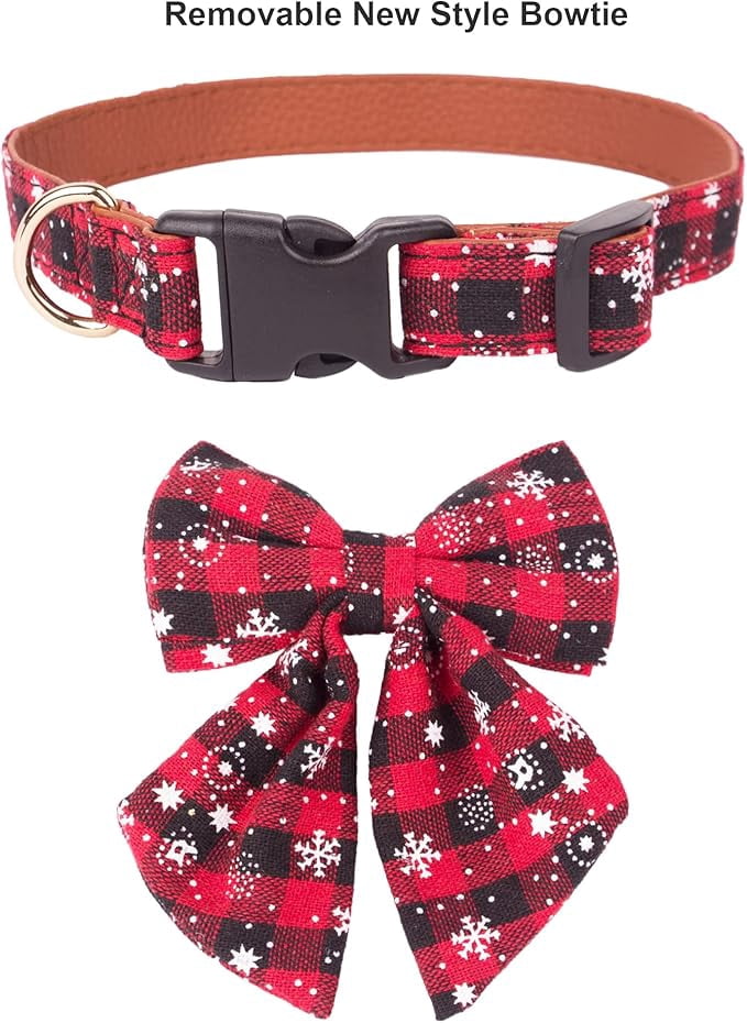 ADOGGYGO Christmas Dog Collar with Bow Tie Adjustable Dog Bowtie Collar Red Green Plaid Pet Christmas Collars for Medium Dogs (Medium) - Image 18