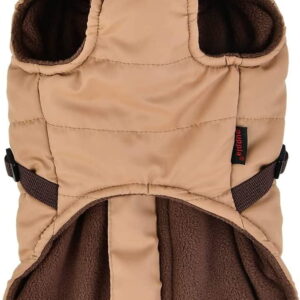 Mountaineer Winter Dog Coat with Integrated Harness No Pull Cold Weather Waterproof Warm Fleece Back Zipper for Small & Medium Dog, Beige, Medium