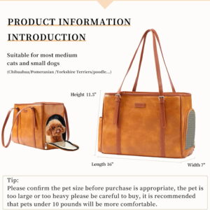 Fashion Dog Purse Pet Carrier Leather Bag for Small Dogs Cats Puppy, Portable Tote Bag Airline Approved Soft-Sided Carriers (Brown)