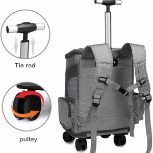 Wheeled Pet Carrier Backpack Pet Stroller, Travel Carrier, Car Seat for Small Dogs Cats Puppies, Comfort Cat Backpack Removable Rolling Wheels – Mesh Ventilation Windows (Grey)