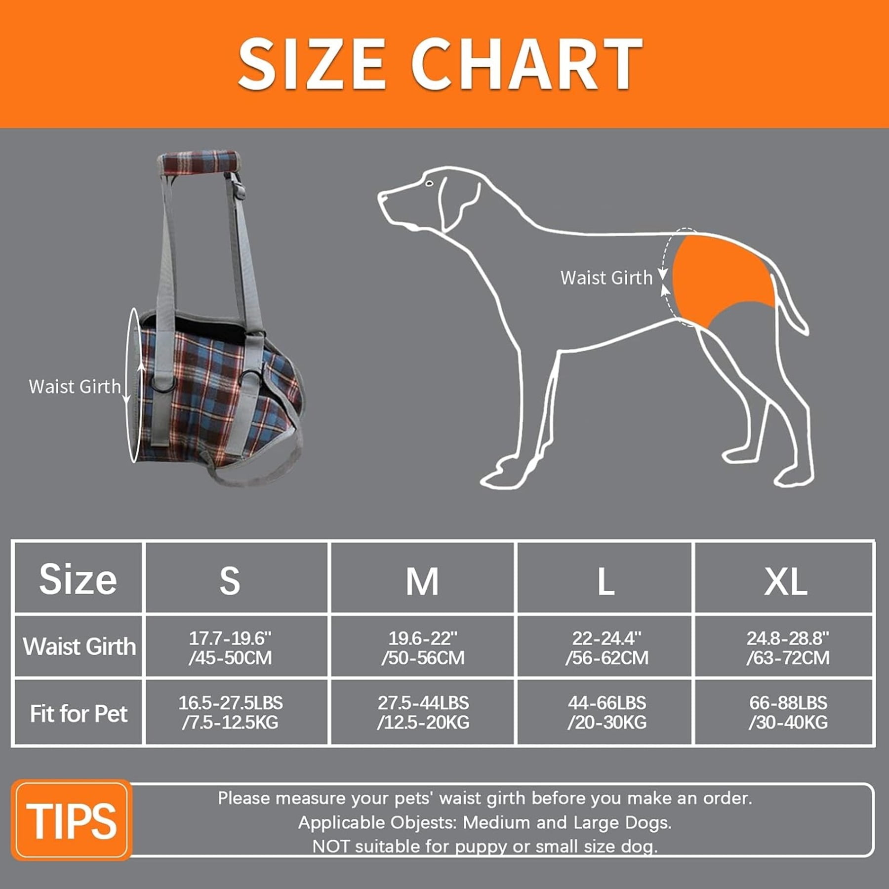 Dog Lift Harness, Adjustable Rear Support Sling for Mobility Assistance, Post-Surgery Recovery Aid with Handle & D-Ring for Medium to Large Dogs,Orange,L - Image 4