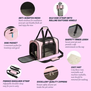 Airline Approved Pet Carrier for Small Dogs & Cats, Collapsible Travel Bag with Adjustable Straps, Pink