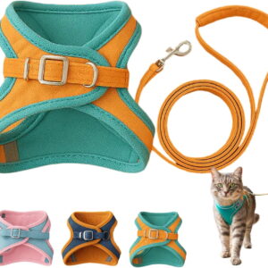 Escape-Proof Cat Harness and Leash Set, Soft Breathable Mesh Vest Style Cat Harness, Adjustable Step-In Cat Harness for Walking, Easy Wear Outdoor Harness for Small Medium Cats