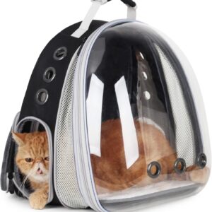 Cat Carrier Backpack, Bubble Expandable Backpack Carrier, Pets and Small Dogs,Airline-Approved, Designed for Travel, Hiking, Walking & Outdoor Use (Square Back Expandable-Black)