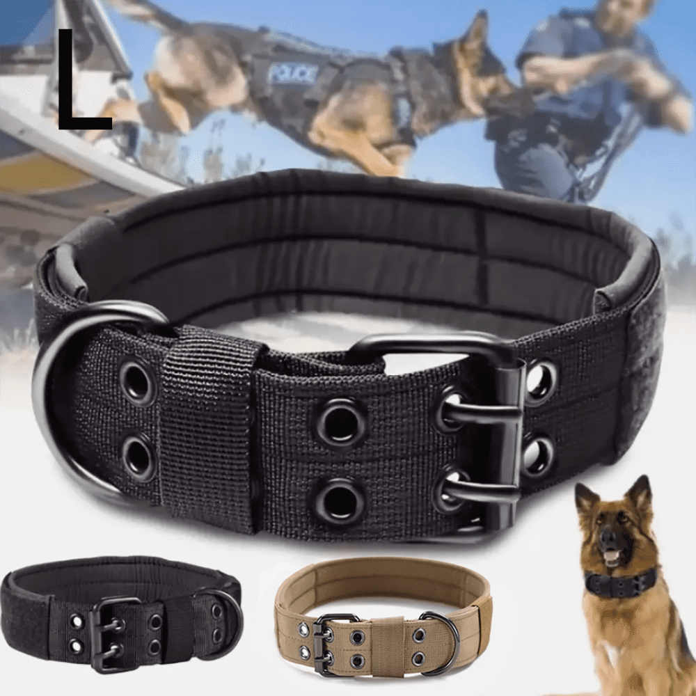 Tactical Dog Collar - Heavy Duty Military Grade Nylon, Adjustable Training Collar with Metal Clasp for Small Medium Large Dogs. (Black,L)