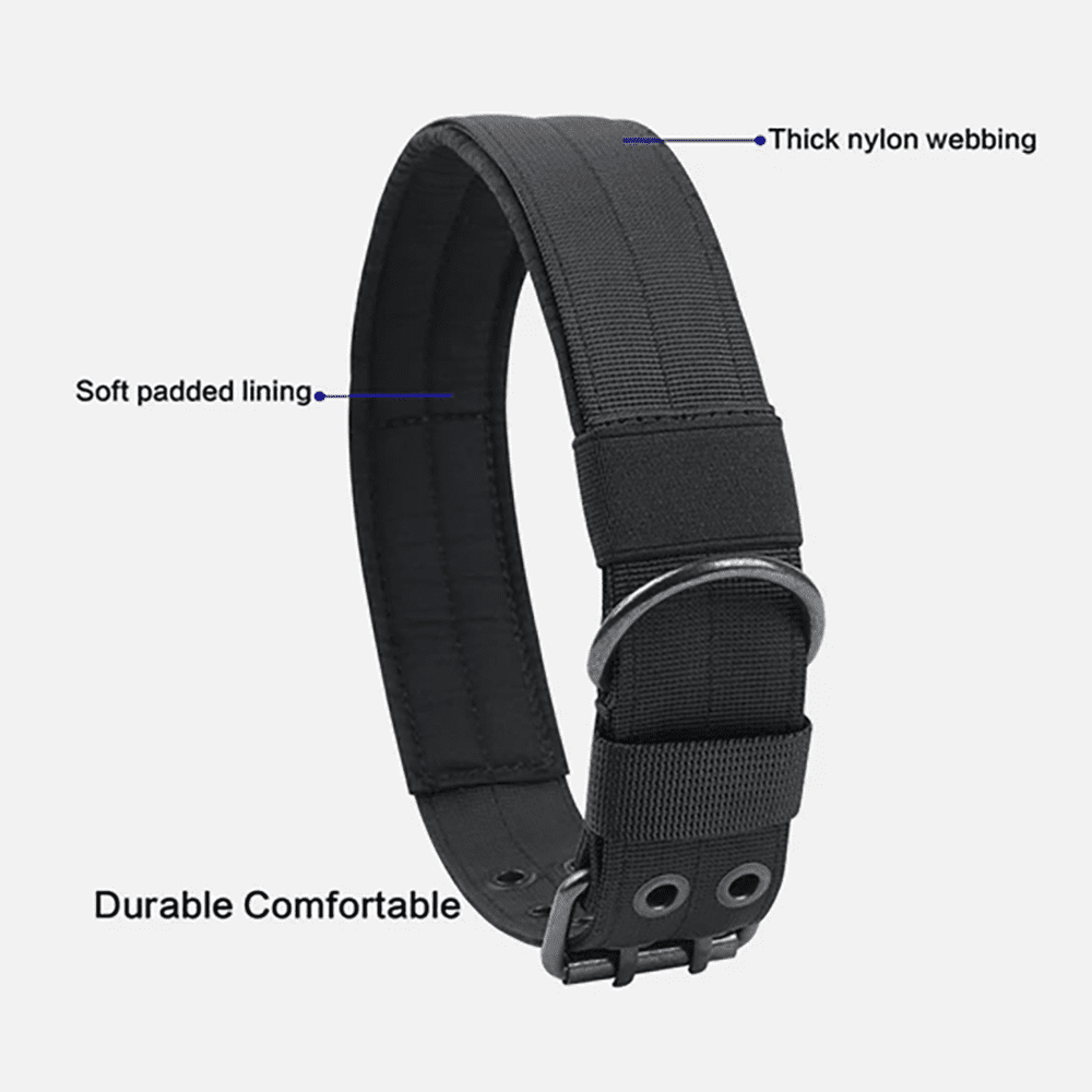 Tactical Dog Collar - Heavy Duty Military Grade Nylon, Adjustable Training Collar with Metal Clasp for Small Medium Large Dogs. (Black,L) - Image 2