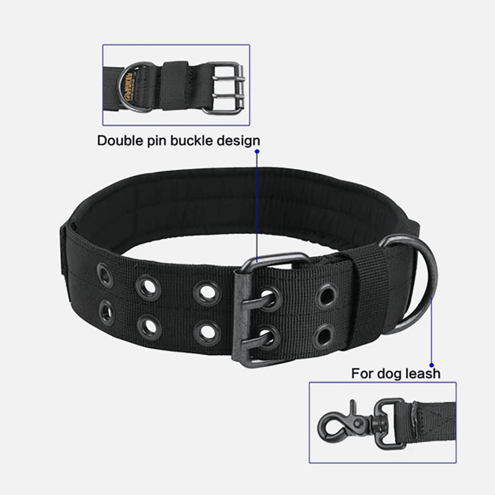 Tactical Dog Collar - Heavy Duty Military Grade Nylon, Adjustable Training Collar with Metal Clasp for Small Medium Large Dogs. (Black,L) - Image 3