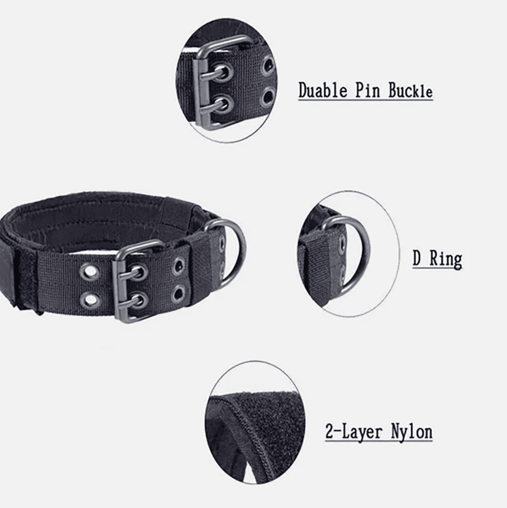 Tactical Dog Collar - Heavy Duty Military Grade Nylon, Adjustable Training Collar with Metal Clasp for Small Medium Large Dogs. (Black,L) - Image 4