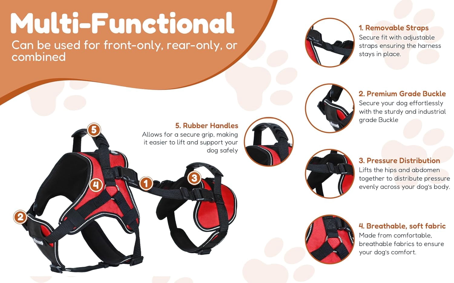 Multi-Functional Full-Body Lifting Dog Harness Vest, Front-Only, Rear-Only, or Full-Body Support, Please Measure Before Ordering - Image 3
