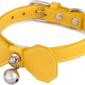 Pet Bell Collar with Yellow Bowknot, Adjustable Basic Dog & Cat Collar for Small Puppies and Cats, Lightweight Neck Ring for Daily Use