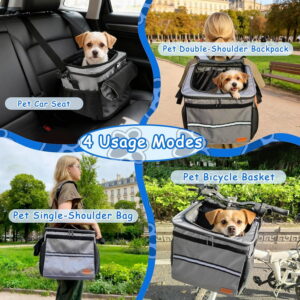 Dog Bike Basket,Cat Backpack Carrier,Dog Bike Carrier Hard,Pet Car Seat with Extended Single Shoulder Strap,Pet Shoulder Bag with Pet Bath Brush，Disposable Pee Pads 5pcs,Gray