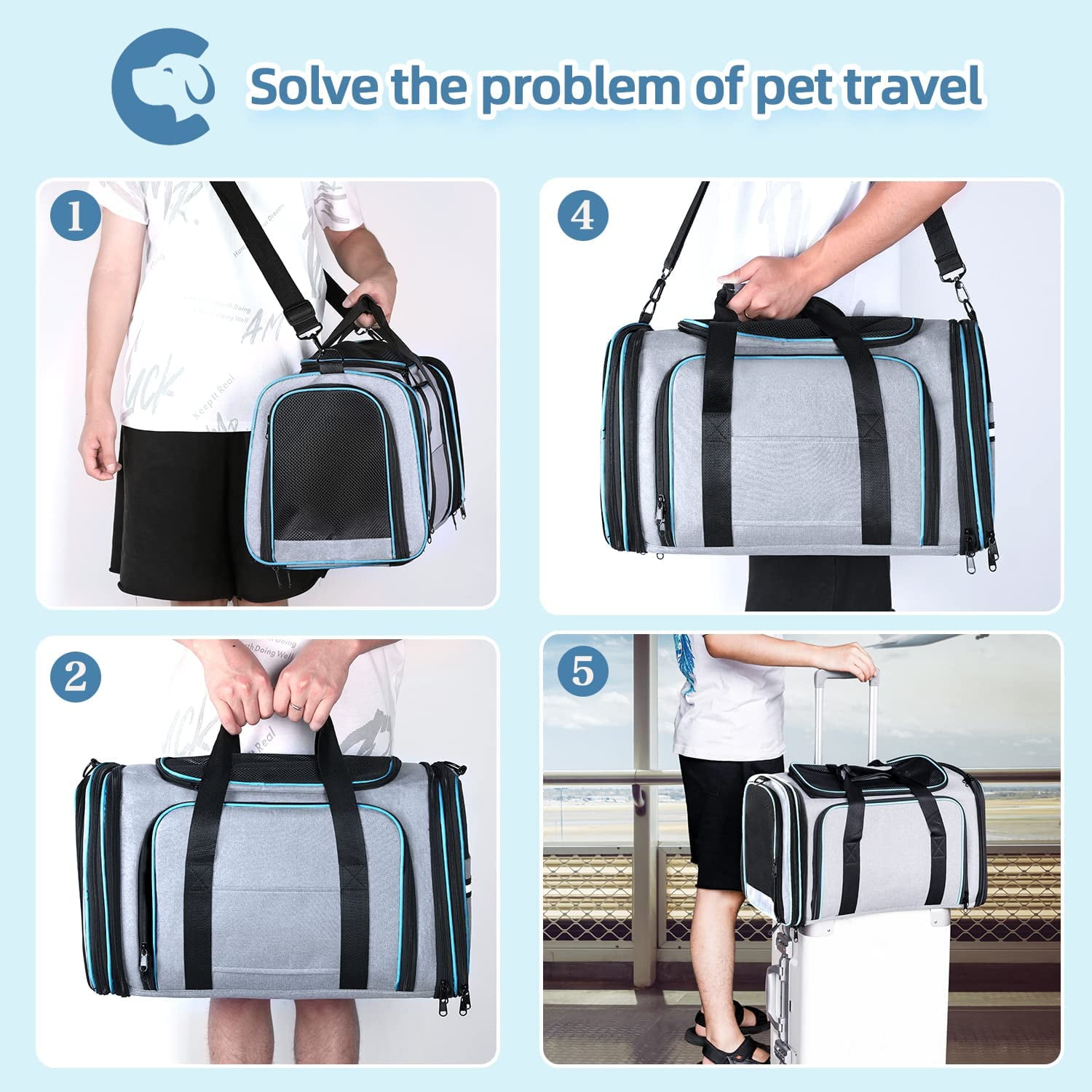 Cat/Dog Airline Approved Expandable Pet Carrier for Small Pets - Removable Pad, Pockets, TSA Compliant - Image 3