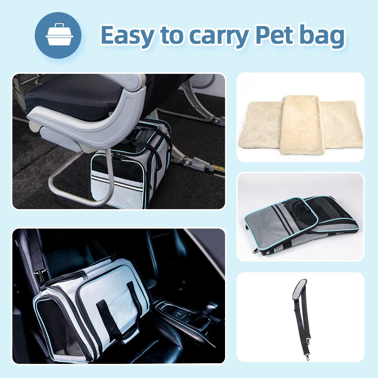 Cat/Dog Airline Approved Expandable Pet Carrier for Small Pets - Removable Pad, Pockets, TSA Compliant - Image 4