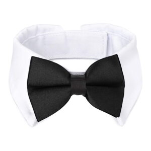 Dog Tuxedo Bow Tie Collar - Black Bowtie With Handcrafted Adjustable White Formal Pet Cats Necktie for Medium Large Boy Dogs - Wedding Grooming Bows Birthday Gift
