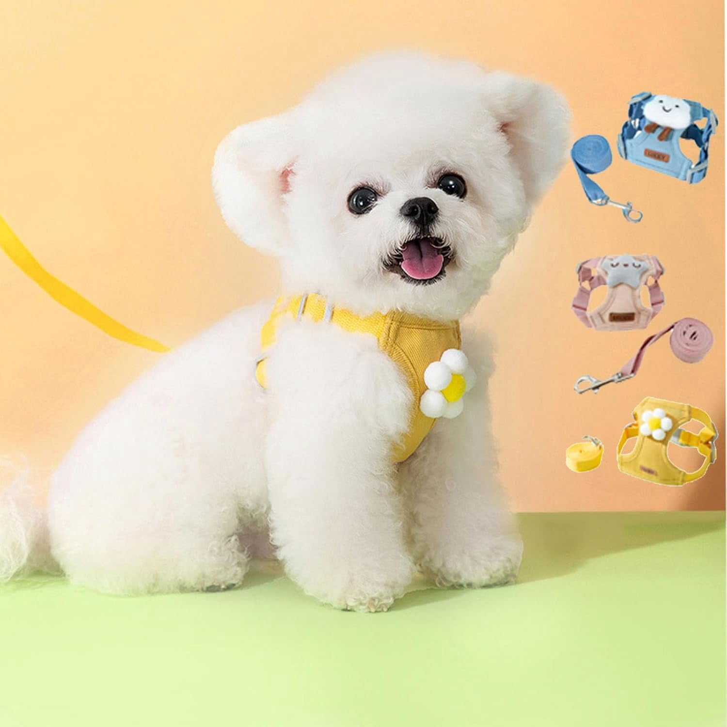 Dog Harness & Leash Set – Cute Plaid Mesh Vest Harness with Flower Pattern, Adjustable Soft Backpack-Style Harness for Small to Medium Dogs