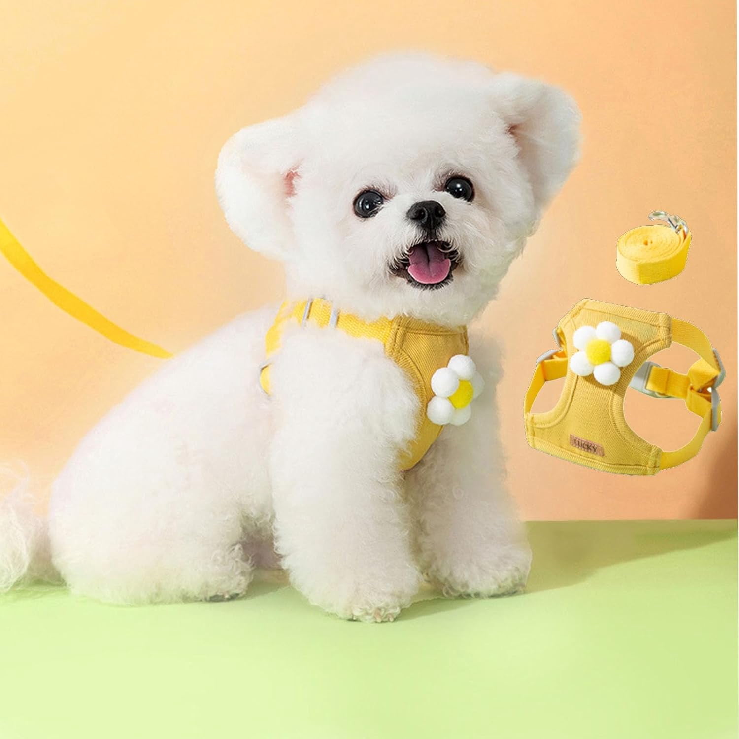 Dog Harness & Leash Set – Cute Plaid Mesh Vest Harness with Flower Pattern, Adjustable Soft Backpack-Style Harness for Small to Medium Dogs - Image 2