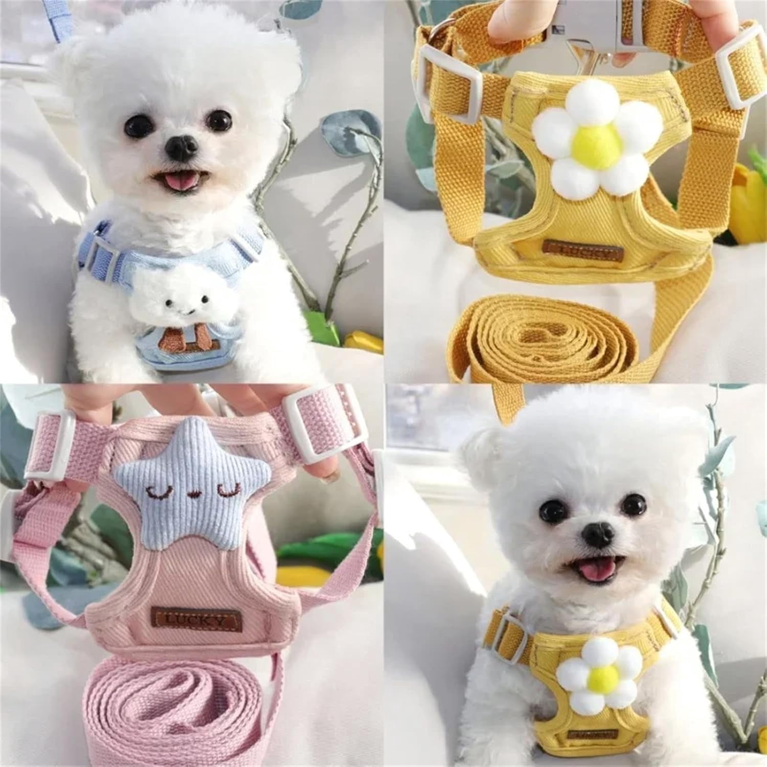 Dog Harness & Leash Set – Cute Plaid Mesh Vest Harness with Flower Pattern, Adjustable Soft Backpack-Style Harness for Small to Medium Dogs - Image 6