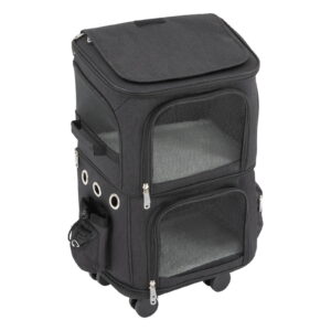 2-Tier Dog Trolley Bag Double-Compartment Pet Rolling Carrier Cat Bag with 4x Wheels 22.05 lbs