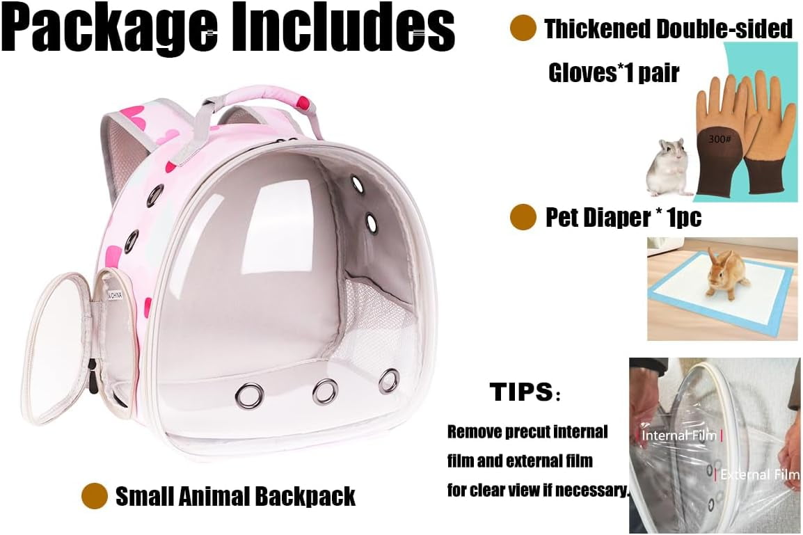 Portable Small Animal Backpack Travel Breathable Pet Carrier Bag Cages for Guinea Pig, Rabbit, Bearded Dragon, Squirrel, Tortoise, Bird, Lizard, Sugar Glider - Image 10