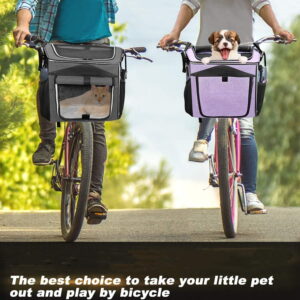 Dog Bike Basket Carrier, Expandable Foldable Soft-Sided Dog Carrier, 2 Open Doors, 5 Reflective Tapes, Pet Travel Bag,Dog Backpack Carrier Safe and Easy for Small Medium Cats and Dogs(Black)