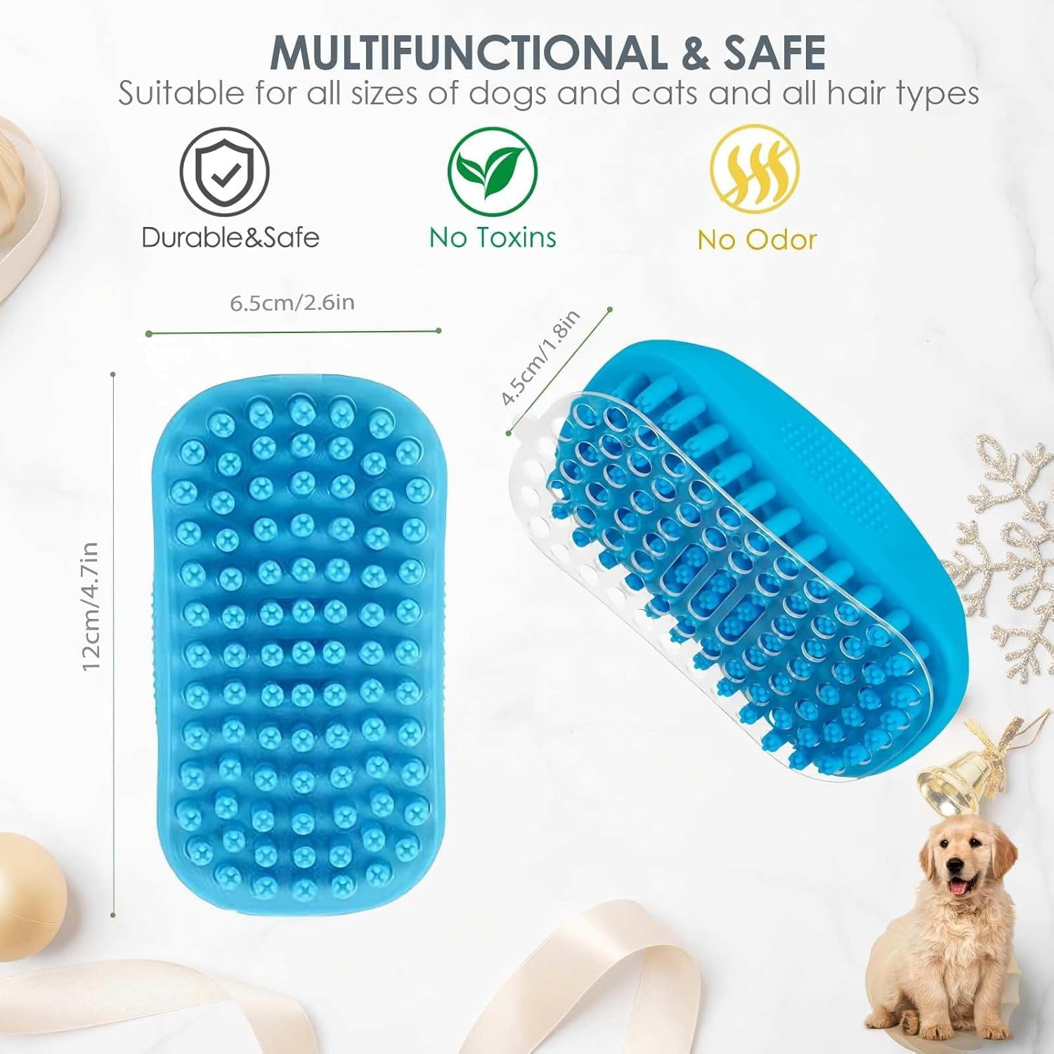 Dog Grooming Brush, Premium Soft Silicone Pet Bath Brushes, Rubber Massage Shampoo Soothing Comb Scrubber for Wet Dry Long Short Haired Dogs & Cats Massaging, Deshedding Shower - Image 2