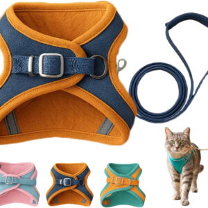 Escape Proof Cat Harness and Leash Set, Soft Breathable Mesh Vest, Adjustable Step-in Design for Small Medium Cats, Easy Wear Outdoor Walking Harness