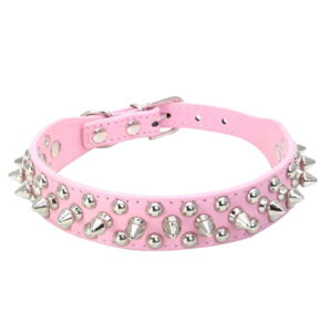 Spiked Dog Collar Pink Soft Pu Leather Funny Mushrooms Rivet Spike Studded Puppy Collar Adjustable Outdoor Pet Dog Collar for Small Medium Large Dogs Cats Pug Pit Bull Dog Collars(S)