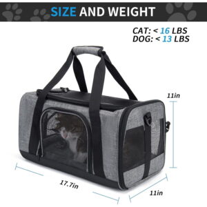 Pet Carrier for Small Cats Dogs, Dog Carrier Travel Bag with Adequate Ventilation, 5 Mesh Windows, 3 Entrance, Locking ty Zippers, Padded Shoulder and Carrying Strap, Medium