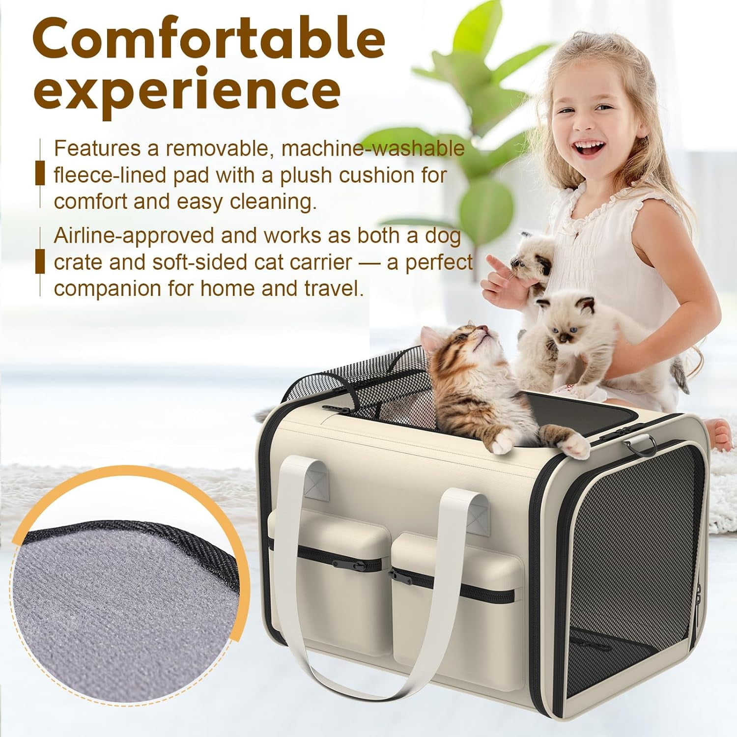Soft Airline Approved Pet Carrier for Cats & Small Dogs Up to 15lbs, Breathable & Foldable Travel Bag - Image 2