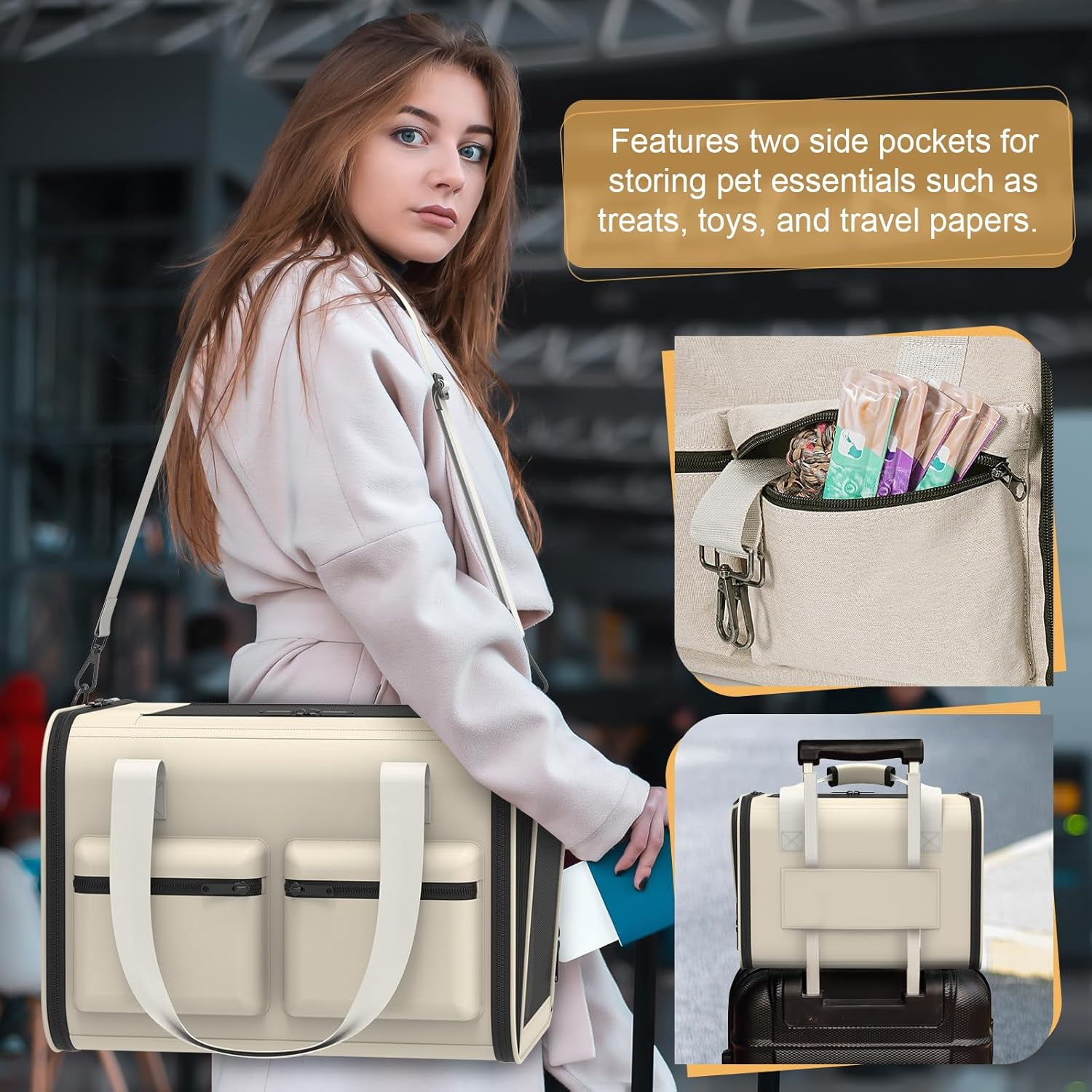 Soft Airline Approved Pet Carrier for Cats & Small Dogs Up to 15lbs, Breathable & Foldable Travel Bag - Image 3