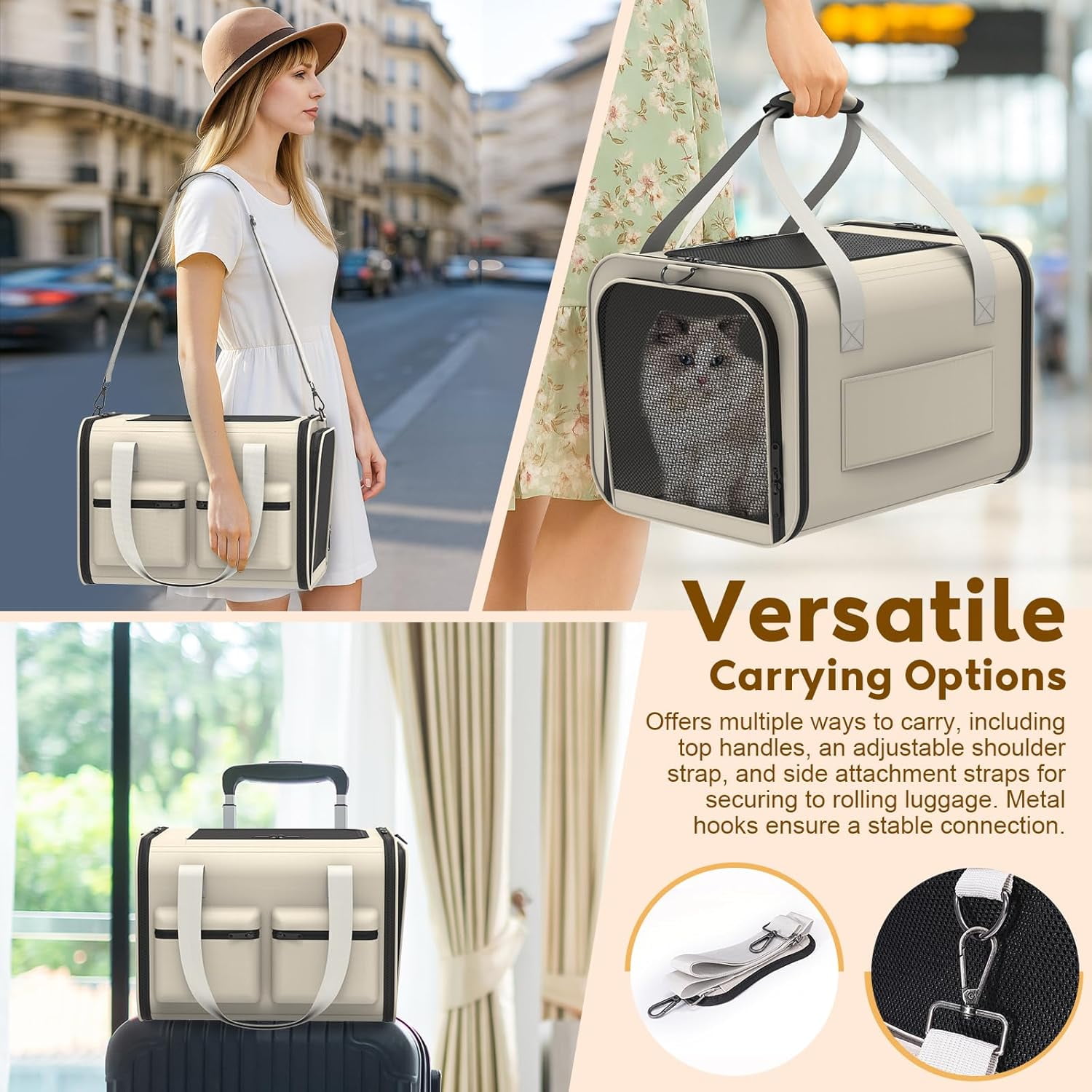 Soft Airline Approved Pet Carrier for Cats & Small Dogs Up to 15lbs, Breathable & Foldable Travel Bag - Image 4