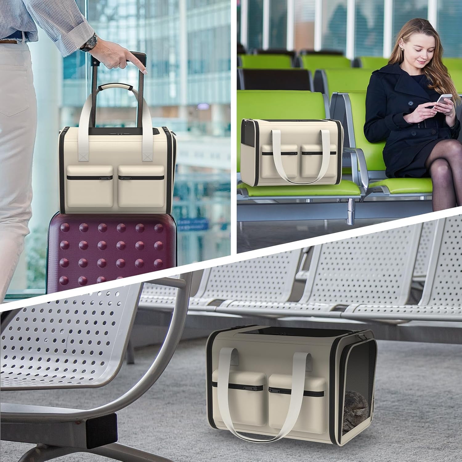 Soft Airline Approved Pet Carrier for Cats & Small Dogs Up to 15lbs, Breathable & Foldable Travel Bag - Image 5