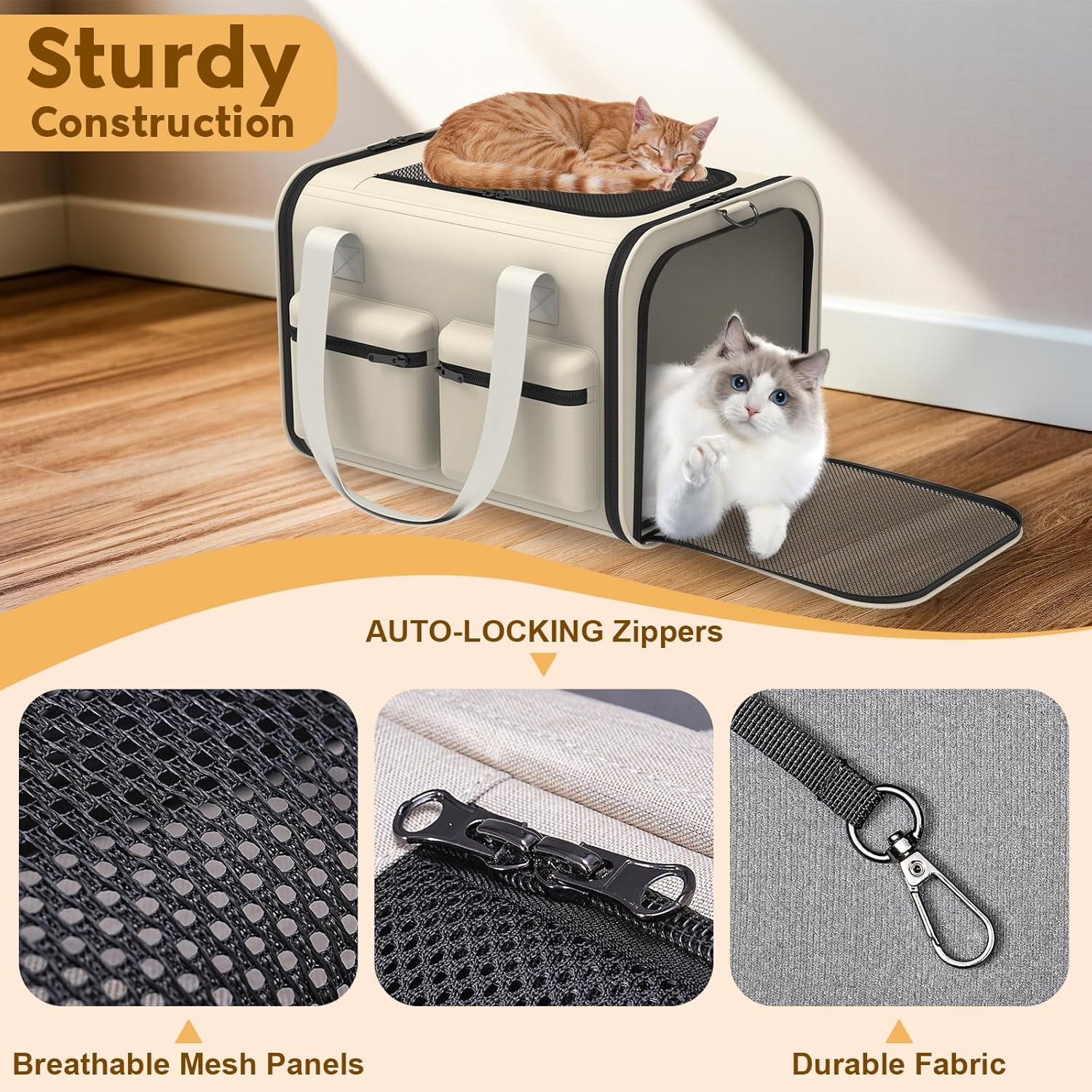 Soft Airline Approved Pet Carrier for Cats & Small Dogs Up to 15lbs, Breathable & Foldable Travel Bag - Image 7