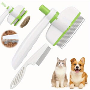 2pcs Self-Cleaning Flea Comb for Cats/Dogs - Rotatable Fine Tooth Brush with Detachable Head - Safe for Sensitive Skin, Shedding & Tick Removal - Light Beige Pet Grooming Tool