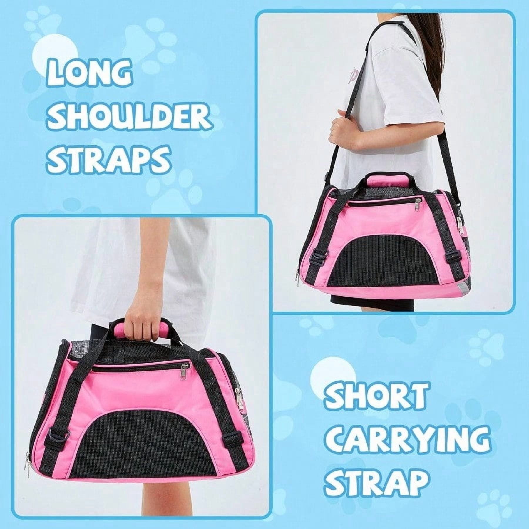 4 Pcs Cat Carrier Soft-Sided Pet Carrying Bag for Cat Under 13 Lbs, 16.9 x 11x 7.5 Inch, Portable Foldable Comfortable Bag for Small Pet Travel(Rose Red, Blue) - Image 5