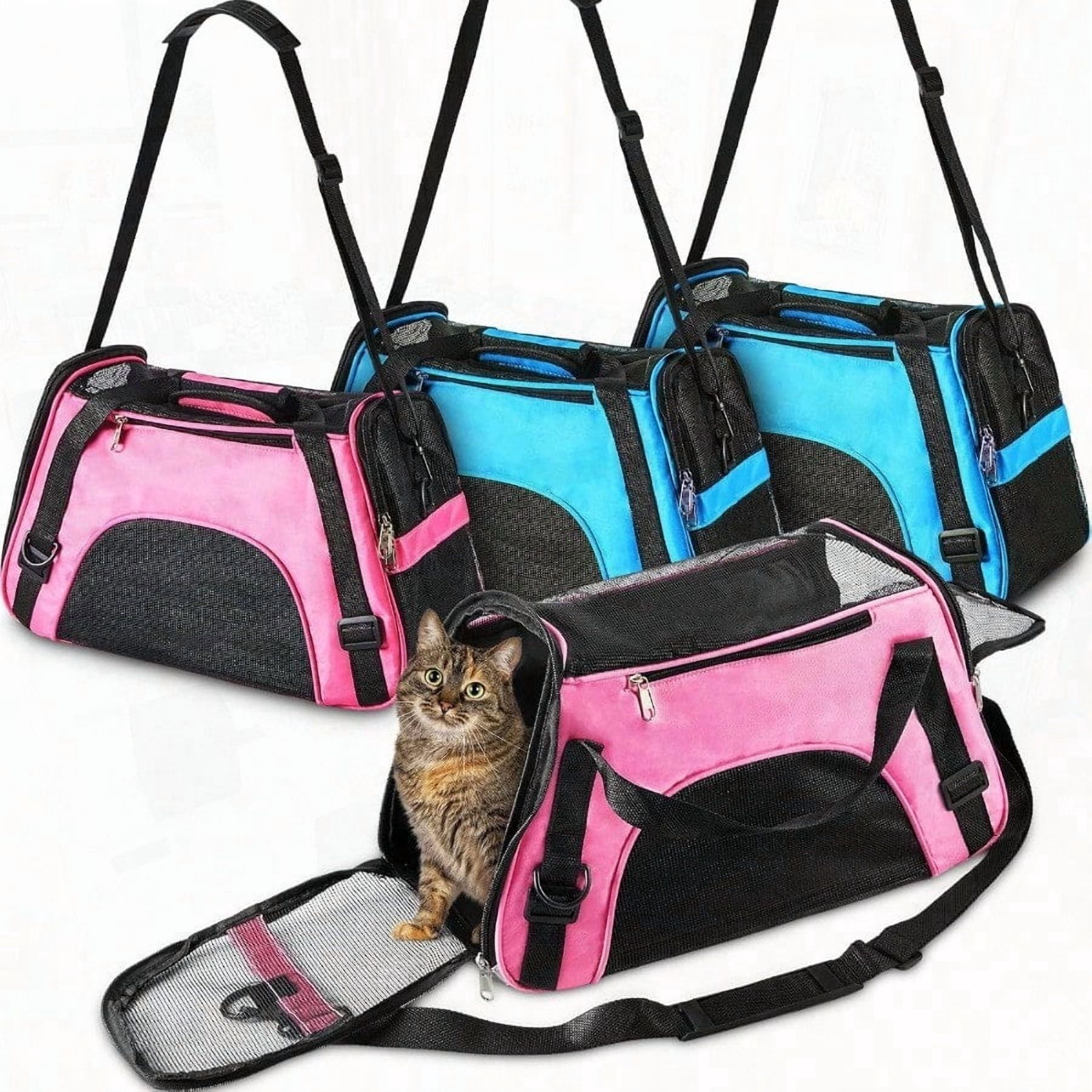 4 Pcs Cat Carrier Soft-Sided Pet Carrying Bag for Cat Under 13 Lbs, 16.9 x 11x 7.5 Inch, Portable Foldable Comfortable Bag for Small Pet Travel(Rose Red, Blue) - Image 7