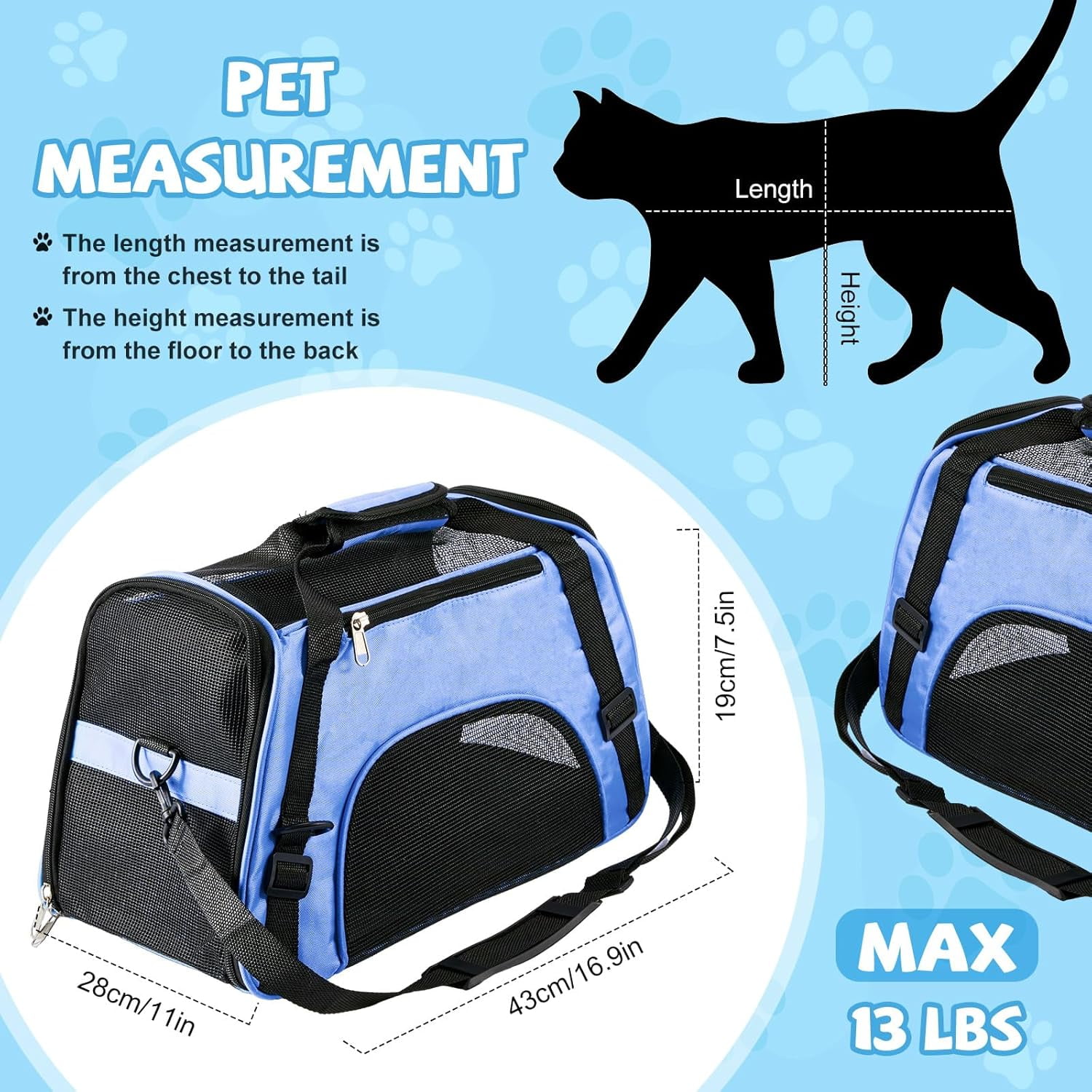 4 Pcs Cat Carrier Soft-Sided Pet Carrying Bag for Cat Under 13 Lbs, 16.9 x 11x 7.5 Inch, Portable Foldable Comfortable Bag for Small Pet Travel(Rose Red, Blue) - Image 10