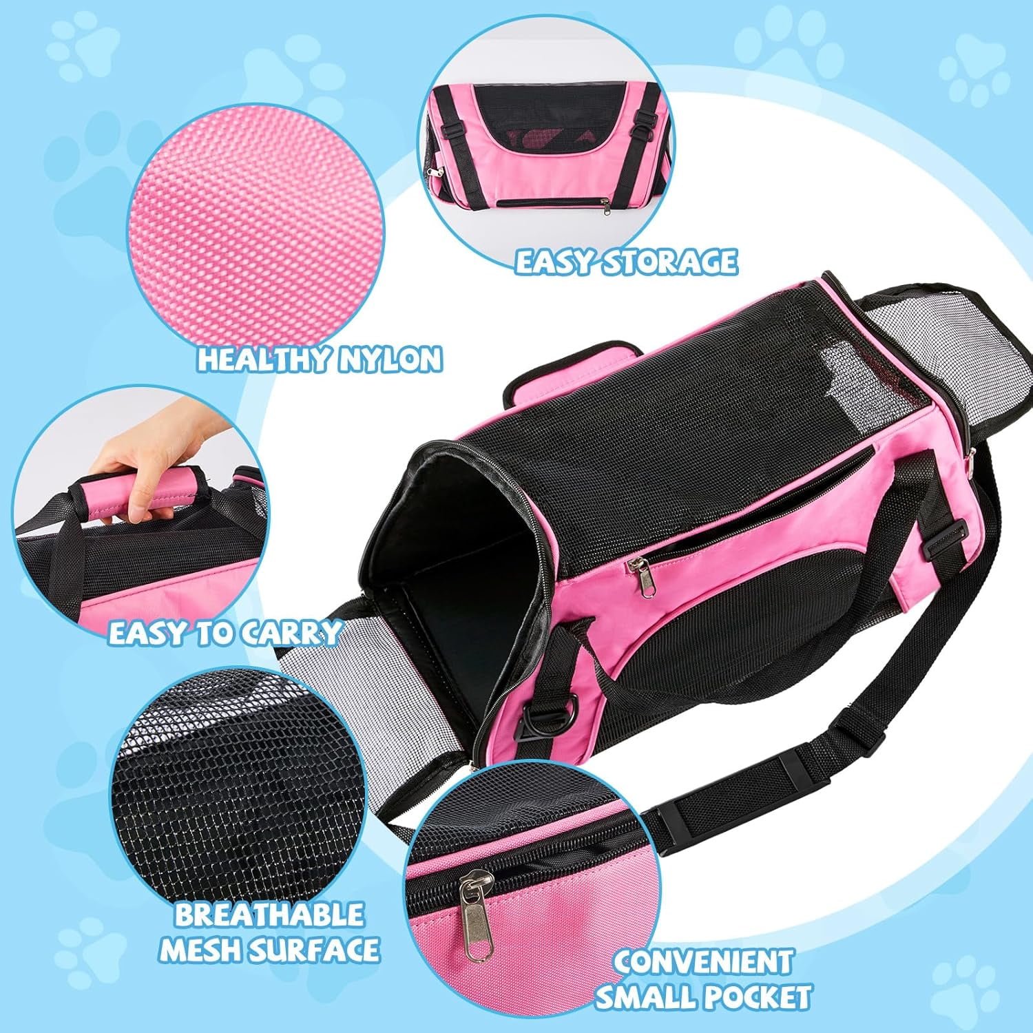 4 Pcs Cat Carrier Soft-Sided Pet Carrying Bag for Cat Under 13 Lbs, 16.9 x 11x 7.5 Inch, Portable Foldable Comfortable Bag for Small Pet Travel(Rose Red, Blue) - Image 11