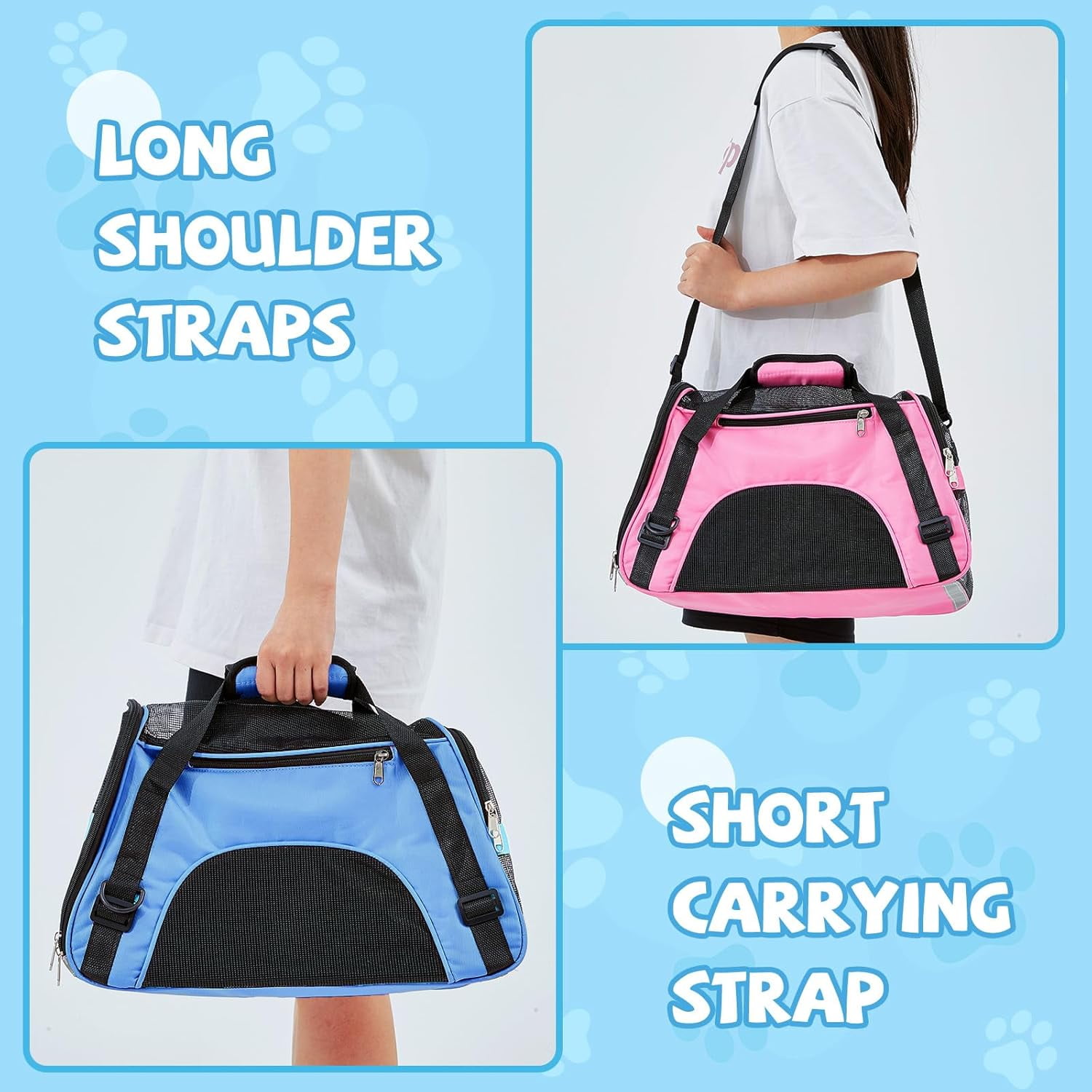 4 Pcs Cat Carrier Soft-Sided Pet Carrying Bag for Cat Under 13 Lbs, 16.9 x 11x 7.5 Inch, Portable Foldable Comfortable Bag for Small Pet Travel(Rose Red, Blue) - Image 13