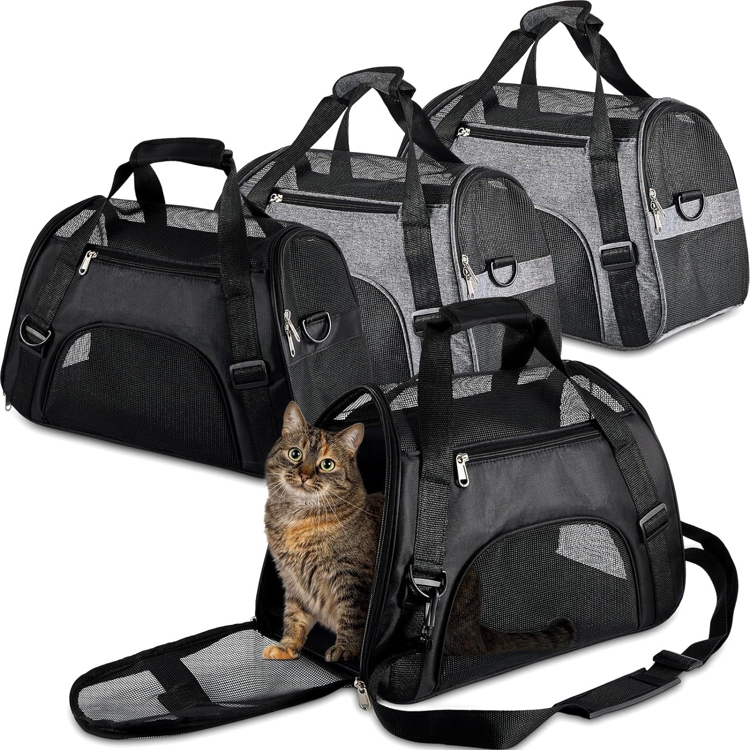4 Pcs Cat Carrier Soft-Sided Pet Carrying Bag for Cat Under 13 Lbs, 16.9 x 11x 7.5 Inch, Portable Foldable Comfortable Bag for Small Pet Travel(Rose Red, Blue) - Image 15