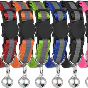 Upgraded Version - Reflective Cat Collar with Bell, Set of 6, Solid & Safe Collars for Cats, Nylon, Mixed Colors, Pet Collar, Breakaway Cat Collar(6-Pack)