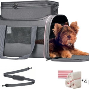 Airline Approved Pet Carrier - Soft-Sided Dog & Cat Travel Bag with Expandable Space and Safe Design (Grey)