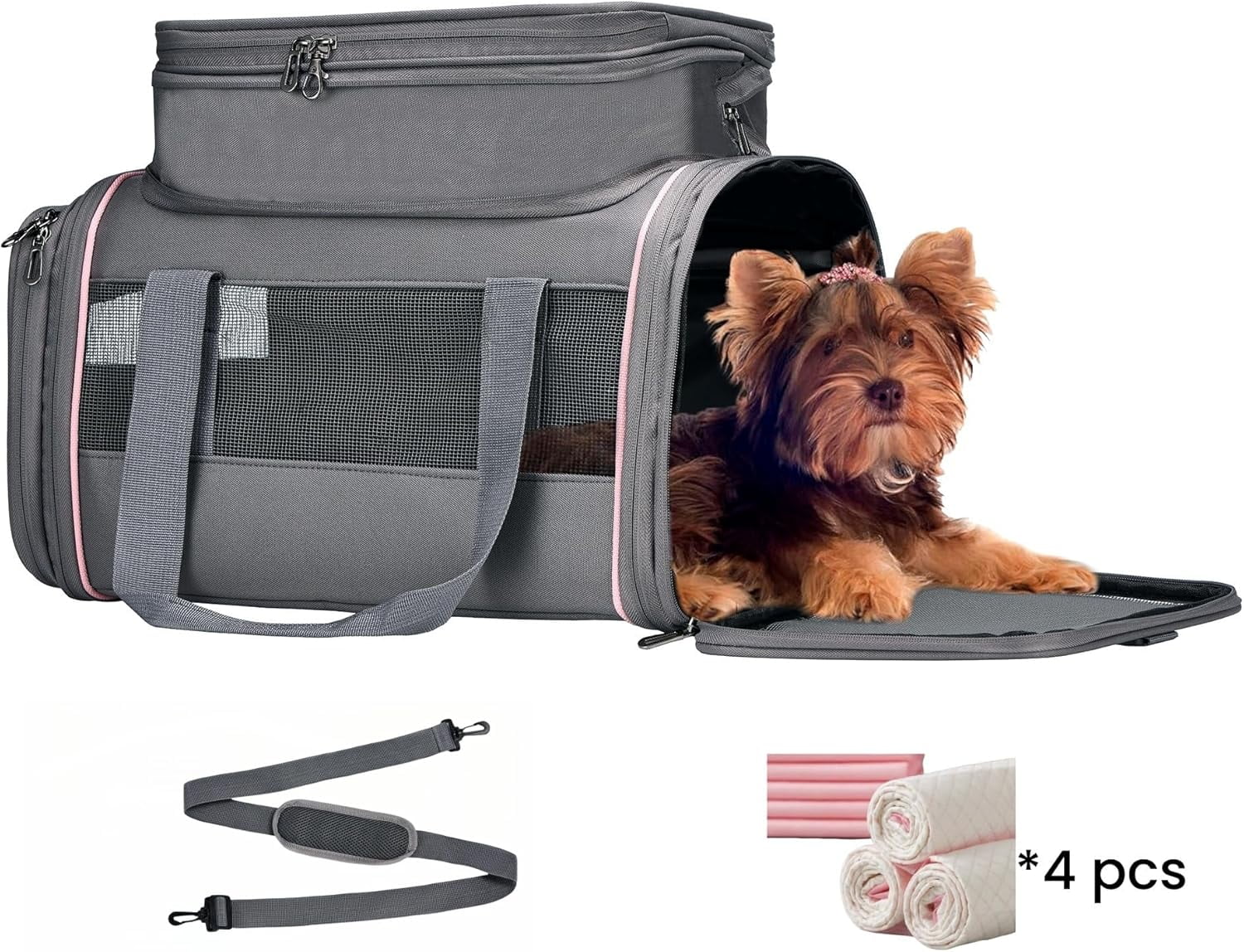 Airline Approved Pet Carrier - Soft-Sided Dog & Cat Travel Bag with Expandable Space and Safe Design (Grey)