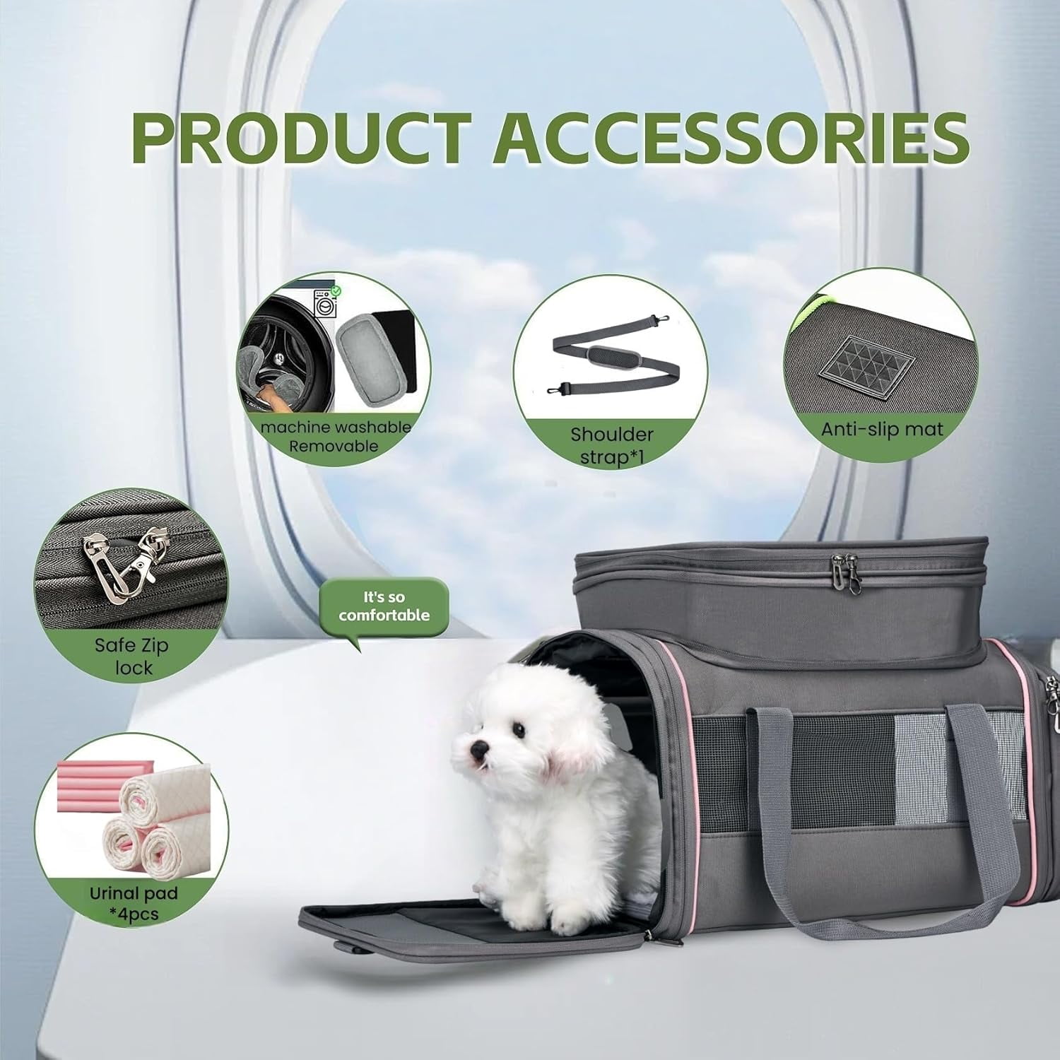 Airline Approved Pet Carrier - Soft-Sided Dog & Cat Travel Bag with Expandable Space and Safe Design (Grey) - Image 2