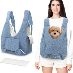 Pet Carrier Backpack, Adjustable Pet Front Cat Dog Carrier Backpack Travel Bag for Small Medium Dogs Cats and Rabbits, Safety Strap with Removable Bottom Plate for Camping Hiking Traveling